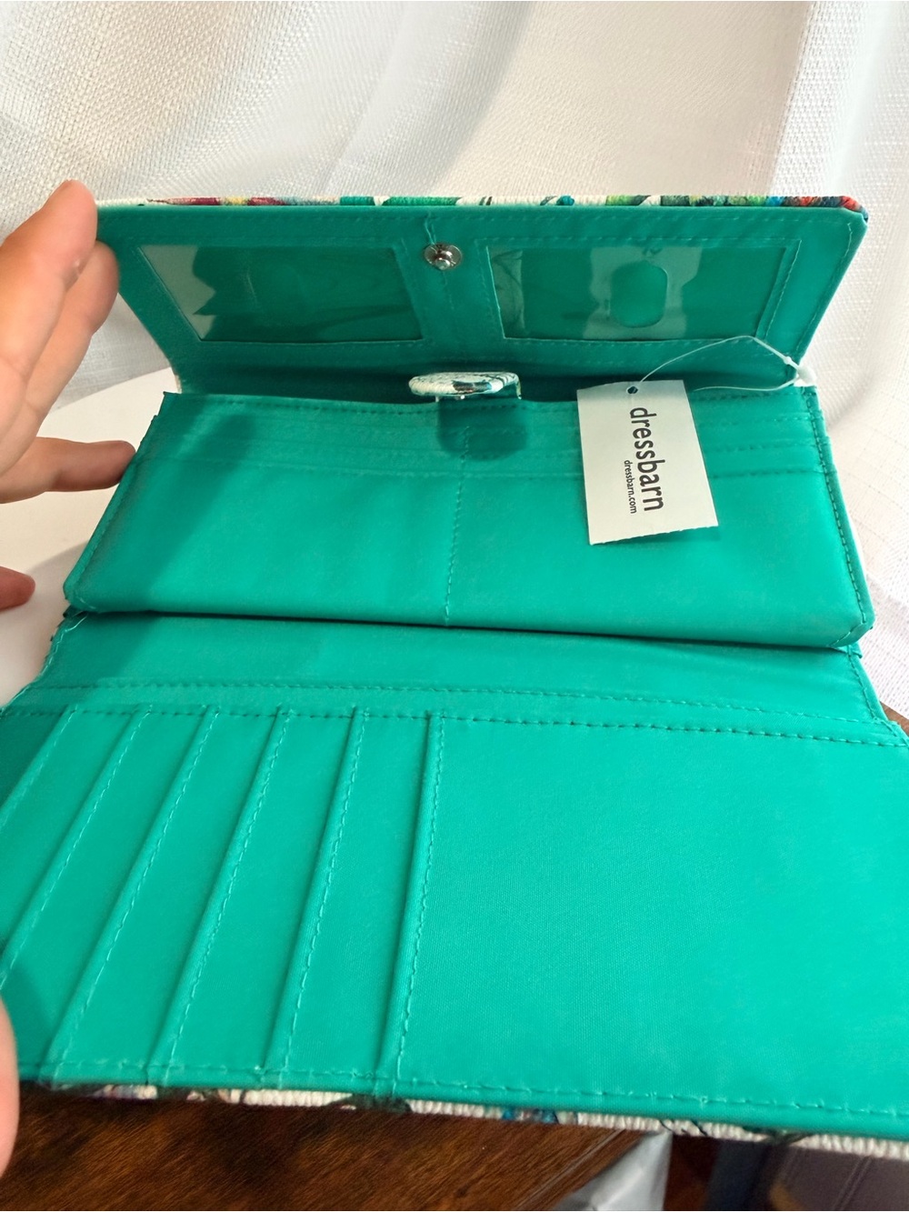 Dress Barn Floral Fold-Over Wallet Clutch - White, Green, Red, Blue - Picture 4 of 6